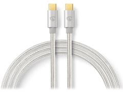 Nedis PROFIGOLD USB 2.0 kábel / USB-C zástrčka - USB-C zástrčka / nylon / strieborný / BOX / 2m