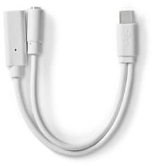 Nedis USB-C adaptér / USB-C zástrčka - USB-C zásuvka / 3,5 mm jack zásuvka / biely / blister / 10 cm