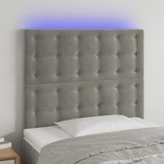 Vidaxl Čelo postele s LED bledosivé 90x5x118/128 cm zamat