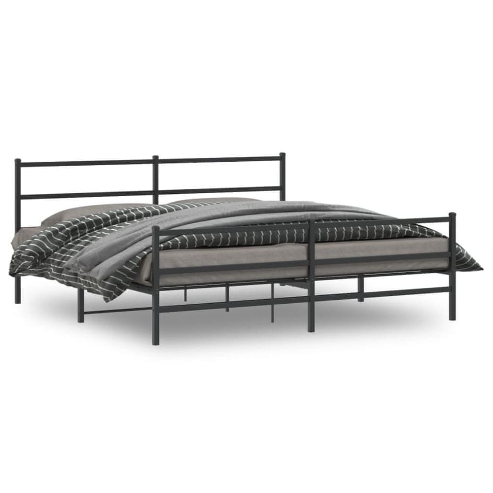 Vidaxl Kovový rám postele so zadným a predným čelom čierny 193x203 cm