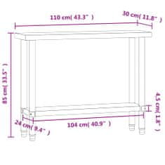 Vidaxl Kuchynský pracovný stôl 110x30x85 cm nehrdzavejúca oceľ