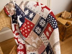 Výpredaj obliečok Krémová vianočná mikroplyšová deka FAREBNÉ VIANOCE, 180x200 cm