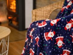 Výpredaj obliečok Modrá vianočná mikroplyšová deka SANTA, 180x200 cm