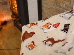 Výpredaj obliečok Krémová vianočná mikroplyšová deka VIANOČNÉ PSY, 150x200 cm
