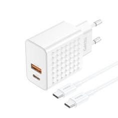 Foneng  EU42 GaN rýchlonabíjačka - USB + typ C - 20W 3A s káblom typu C na typ C biela