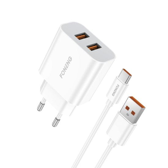 Foneng  EU45 nabíjačka - 2xUSB - 2,4A s káblom USB Type-C 12W biela