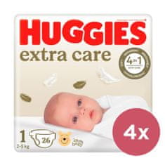 Huggies Extra care Plienky jednorazové 1 (2-5 kg) 104 ks - MESAČNÁ ZÁSOBA