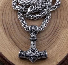 Camerazar Pánsky náhrdelník s kladivom Thor Mjolnir, striebro, zliatina kovov, dĺžka 60 cm