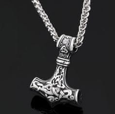 Camerazar Pánsky náhrdelník s kladivom Thor Mjolnir, striebro, zliatina kovov, dĺžka 60 cm