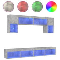 Vidaxl 6-dielne TV nástenné skrinky s LED betónovo sivé kompozit.drevo