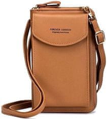 Camerazar Dámska retro kabelka s peňaženkou na telefón, svetlohnedá, ekologická umelá koža, 18,5x11x4 cm