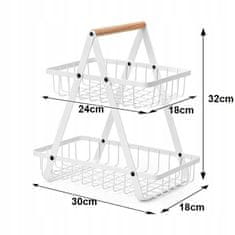 Korbi Dekoratívny biely kovový 2-podlažný kos na ovocie - Korbi