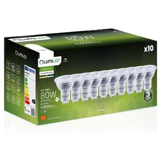 LUMILED 10x Stmievateľná LED žiarovka GU10 8W = 80W 650lm 4000K Neutrálna biela 36°