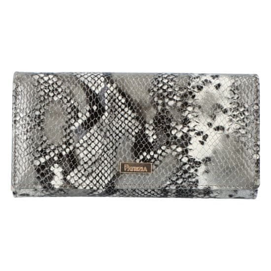 Patrizia Pepe Veľká dámska luxusná kožená peňaženka Sadrey, sivá s motívom zvieracieho hada