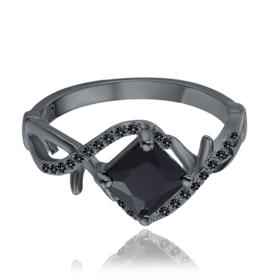 MINET Čierny strieborný prsteň s čiernym zirkónom veľkosť 56