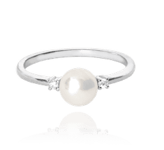 MINET Strieborný prsteň s perlou a bielymi zirkónmi veľkosť 60