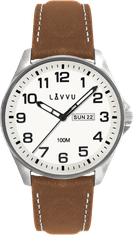 LAVVU Pánske hodinky z nehrdzavejúcej ocele BERGEN White / Top Grain Leather so svietiacim ciferníkom