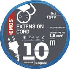 EMOS Weatherproof prodlužovací kabel 10 m / 1 zásuvka / černý / silikon / 230 V / 1,5 mm2