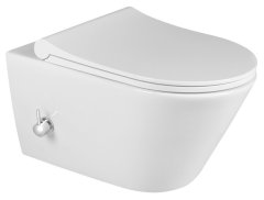 SAPHO AVVA závesná WC misa Rimless, integrovaná batéria a bidet. spŕška, 35,5x53 cm, biela 100315 - Sapho