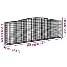 Vidaxl Oblúkové gabionové koše 2 ks 400x30x120/140 cm pozink. železo