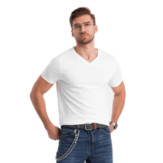 OMBRE Pánske tričko s výstrihom do V s elastanom V1 OM-TSCT-0106 biela MDN124563 S