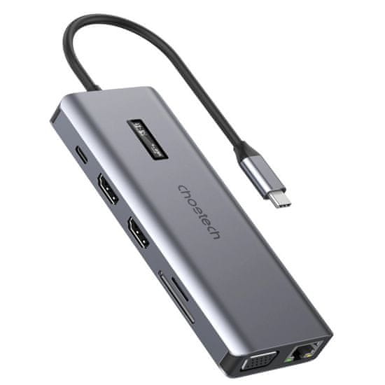 Choetech Choetech Multifunkčný HUB s displejom 12v1 USB-C na USB-C / USB-A / HDMI / VGA / AUX / SD / TF šedý (HUB-M26)