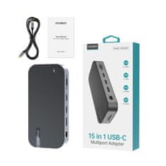 Choetech Choetech M52 USB-C HUB - USB-C PD/USB-C/USB-A/HDMI/VGA/DP/SD/TF/RJ45/AUX - sivá