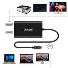 Choetech Choetech rozdeľovací adaptér USB-C Thunderbolt 3 (40 Gb/s) - 2x DisplayPort 4K 60Hz čierny (HUB-D03)