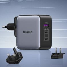 Ugreen CD296 GaN nabíjačka USB / 2x USB-C 65W + adaptér EU / UK / US, čierna