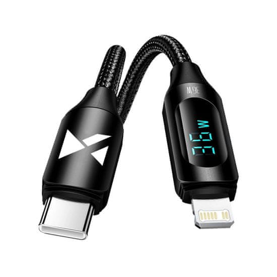 WOZINSKY Kábel USB-C - Lightning Wozinsky WUCLC1 s LED displejom 36W 1m čierny