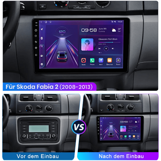 MM Store 2 Din Autorádio 10 palcové pre SKODA FABIA 2, 2GB RAM 32 GB ROM, CARPLAY