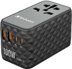 VERBATIM univerzální cestovní adaptér UTA-06, 2xUSB-C, PD 100W / QC4+, 2xUSB-A QC 3.0