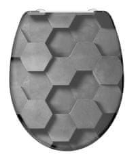 Schütte WC sedátko GREY HEXAGONS| Duroplast, Soft Close s automatickým klesáním