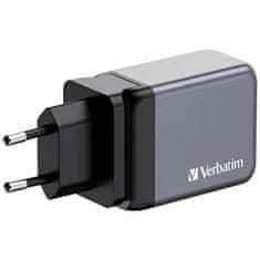 VERBATIM Nabíječka do sítě GNC-65 GaN 65W, 2x USB-C PD 65W, 1x USB-A QC 3.0 - stříbrná