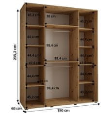 Veneti Šatníková skriňa INDIRA 4 - 190/60 cm, kašmír / čierna