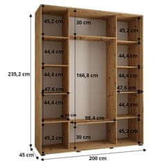 Veneti Šatníková skriňa INDIRA 1 - 200/45 cm, kašmír / zlatá