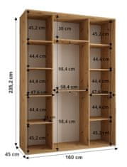 Veneti Šatníková skriňa INDIRA 13 - 160/60 cm, kašmír / čierna