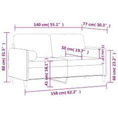 Petromila vidaXL 2-miestna pohovka s vankúšmi vínovočervená 140 cm zamat