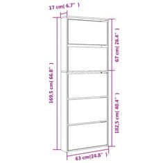 Petromila vidaXL Botník so zrkadlom 5-poschodový dymový dub 63x17x169,5 cm