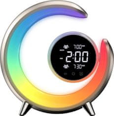 Immax LED noční lampička PEACOCK s hodinami/ RGB světlo/ 20W/ 400lm/ 5V/2,1A/ USB port/ zlatá