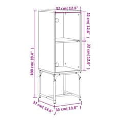 Petromila vidaXL Bočná skrinka so sklenenými dvierkami dymový dub 35x37x100 cm