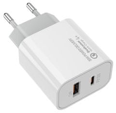 ColorWay 1x USB a 1x USB-C/ turbo sieťová nabíjačka/ 30W/ 100V-240V/ Biela