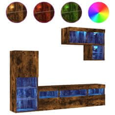Vidaxl 6-dielne TV nástenné skrinky s LED dymový dub kompozitné drevo