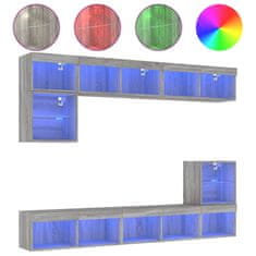 Vidaxl 8-dielne TV nástenné skrinky s LED sivé sonoma kompozitné drevo