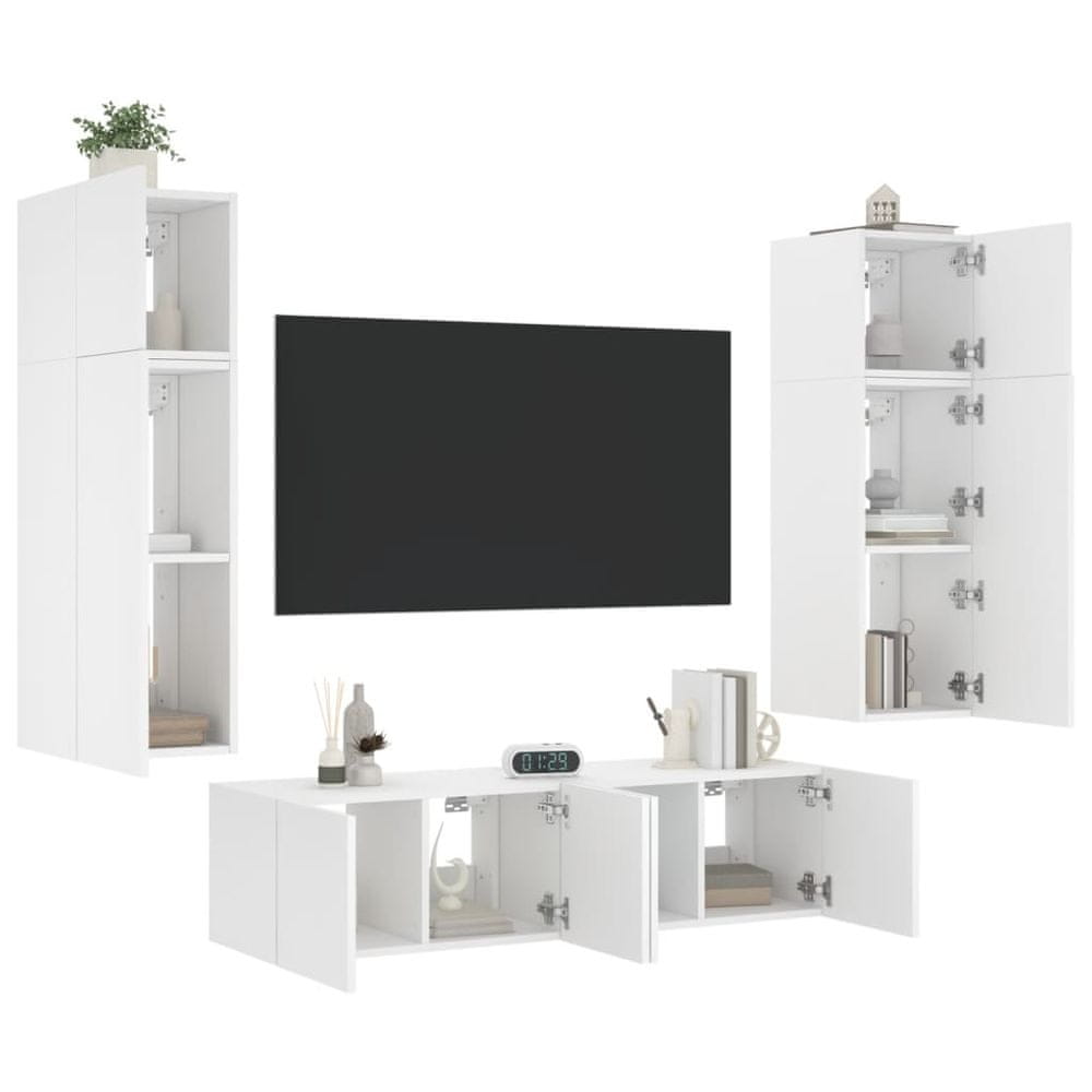 Vidaxl 6-dielne TV nástenné skrinky s LED biele kompozitné drevo