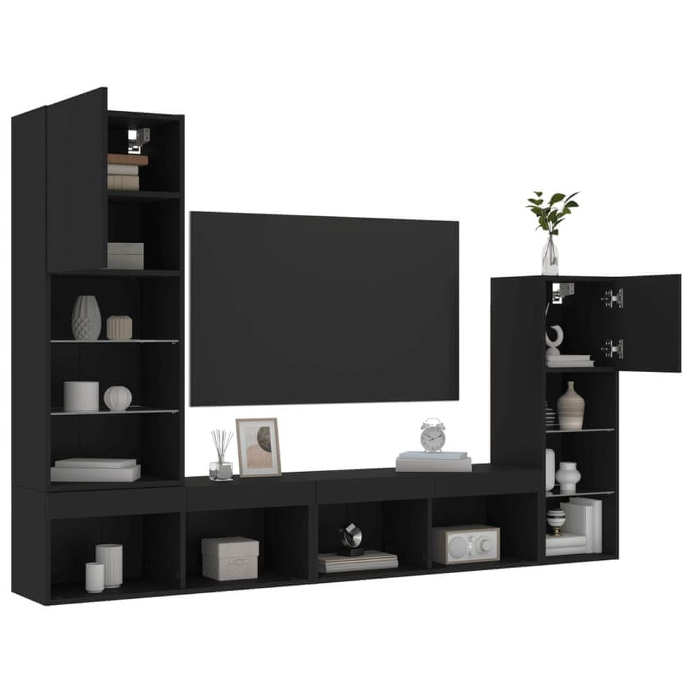 Vidaxl 4-dielne TV nástenné skrinky s LED čierne kompozitné drevo