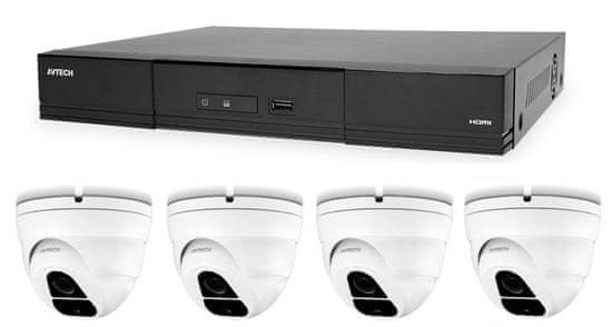 Avtech Kamerový set 1x NVR AVH1109 a 4x 2MPX IP Dome kamera DGM2203ASVSEP + 4x Kábel UTP 1x RJ45 - 1x RJ45 Cat5e 15m!