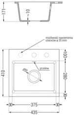 Mexen Mexen Milo 1miskový granitový drez s kuchynskou batériou Telma, škvrnitá čierna - 6505-76-670200-00 - MEXEN