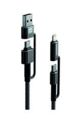 SWISSTEN odolný datový kábel 4v1 USB-A / USB-C - USB-C / Lightning, 60W, kevlarový, 1.5m, čierna