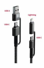 SWISSTEN odolný datový kábel 4v1 USB-A / USB-C - USB-C / Lightning, 60W, kevlarový, 1.5m, čierna